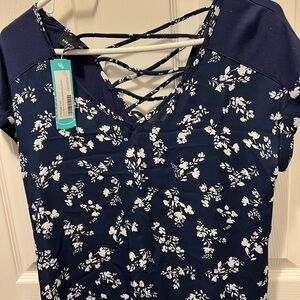 Fortune and Ivy Small Navy Mixed material blouse Never worn